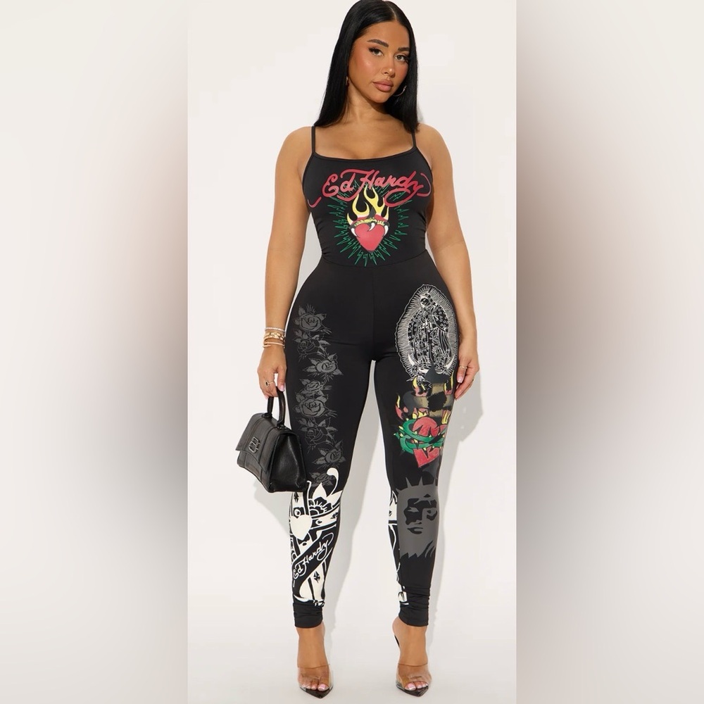 NWT Ed Hardy Sacred Heart black Jumpsuit size M